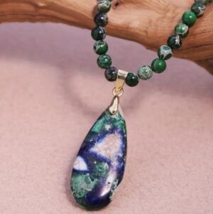 Azurite Malachite Stone Pendant Natural Stone Luxe Coker Necklace